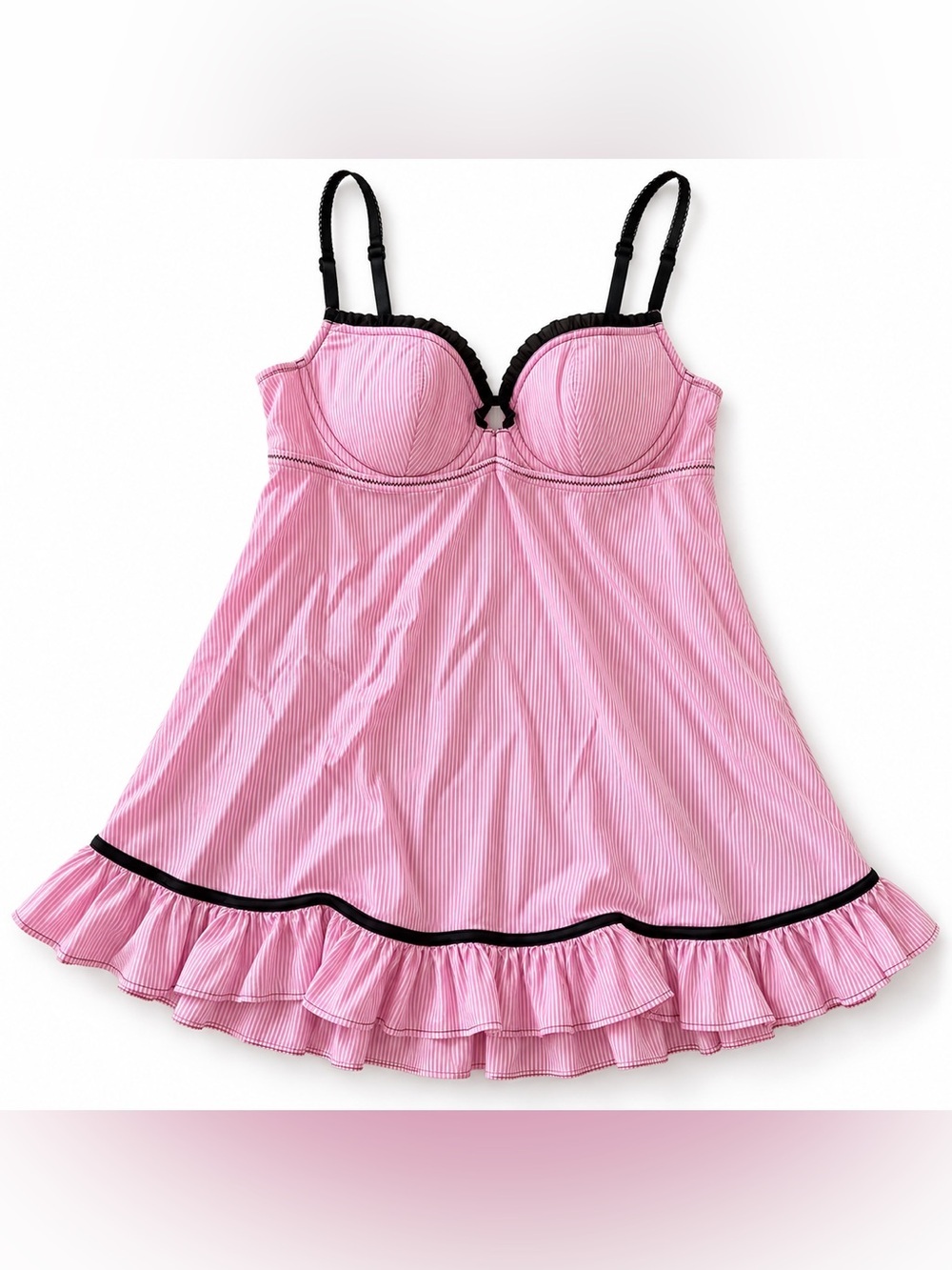 La Senza Pink Pinstripe Babydoll Chemise Lingerie Nightgown LG Large Top